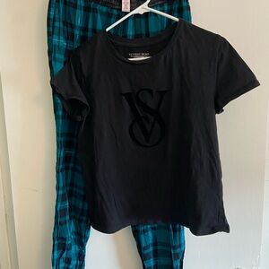 Victoria's Secret Womens Black and Blue Pajama Set